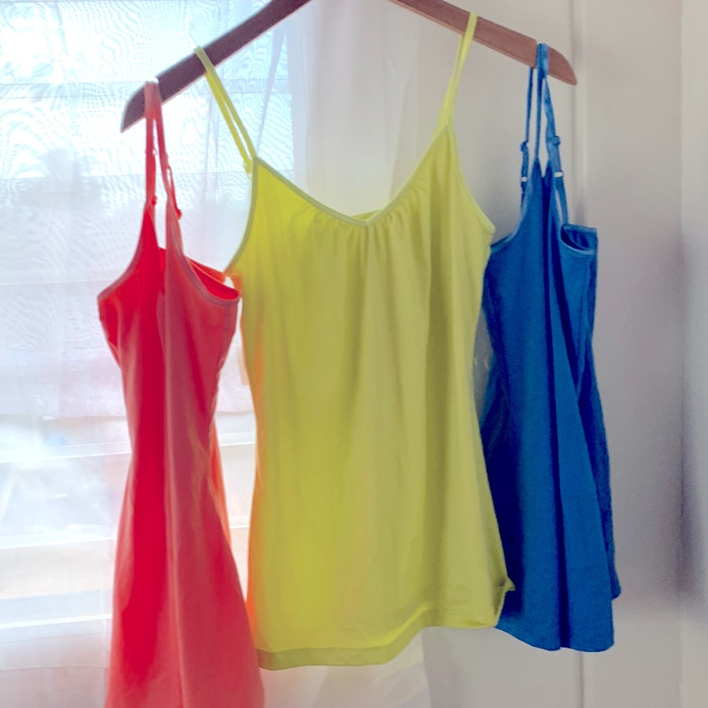 Set of 3 Apt 9 spaghetti strap tank tops with satin like trim. Size S